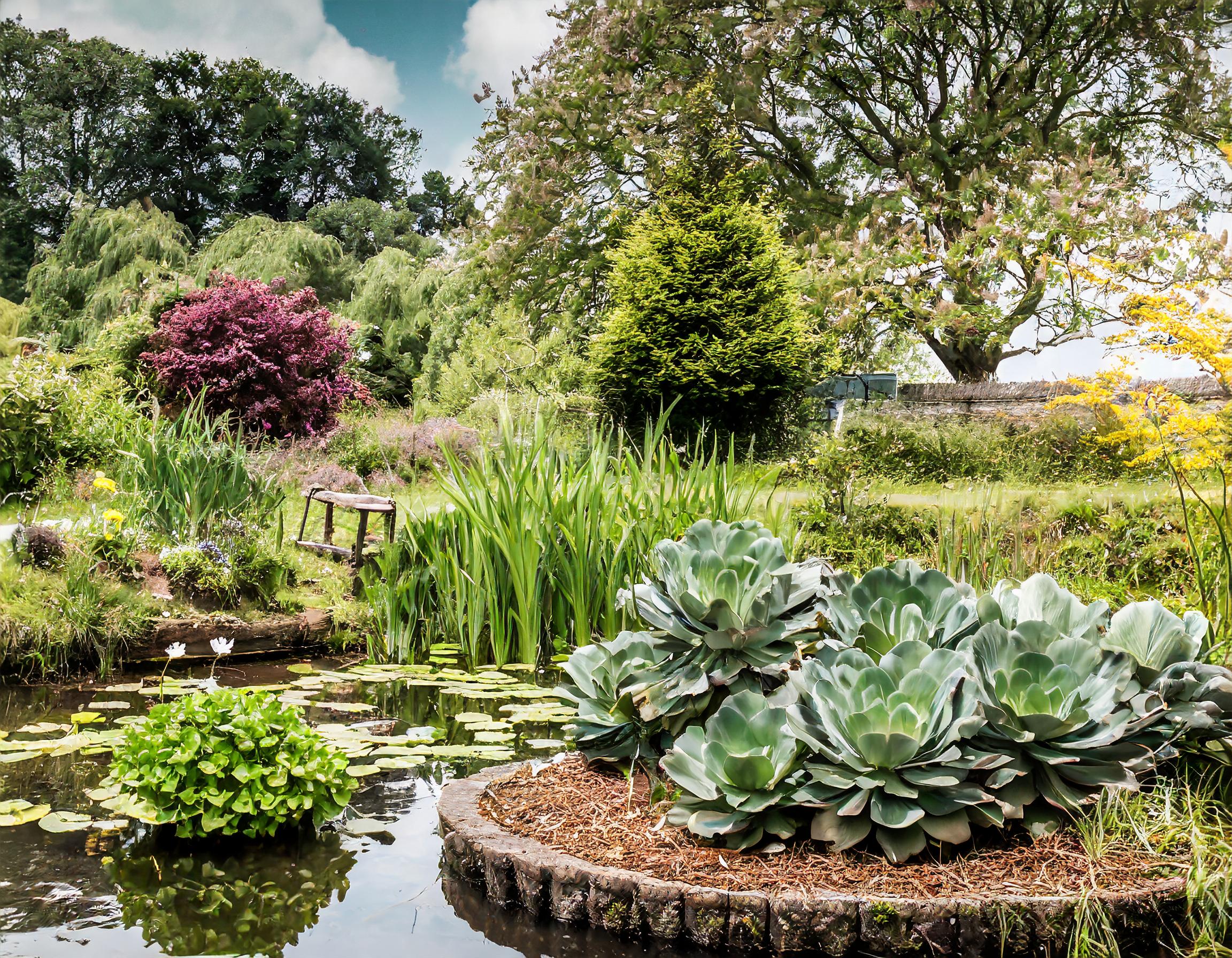 Natürliche Teichanlage mit üppiger Bepflanzung